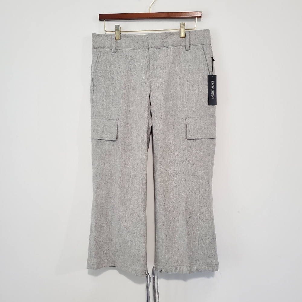 Y2k Banana Republic Martin Wool Gray Cargo Pocket Wide-Leg Trouser Pant Sz 6 NWT